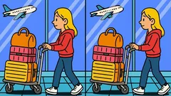 Puzzle: Finden Sie in 41 Sekunden alle Unterschiede auf dem Bild eines Mädchens am Flughafen?